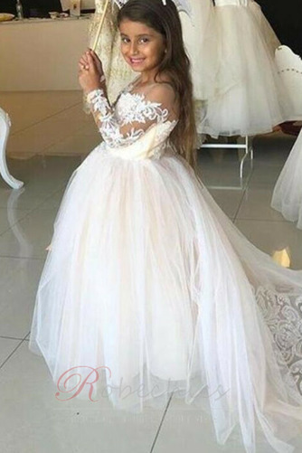 Robe Cortège Fille Tulle Naturel taille Train de balayage Couvert de Dentelle - Page 2