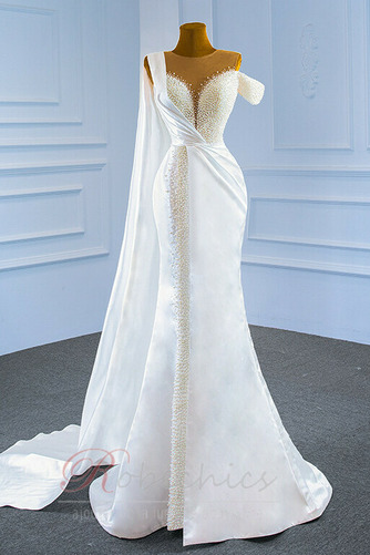 Robe de mariée Perles Longue Automne Fourreau Avec Bijoux Col Asymétrique - Page 1
