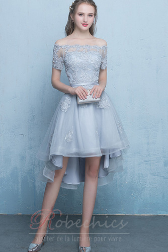 Robe de Cocktail Lacet Col Bateau Manche Courte Asymétrique Epurée - Page 1