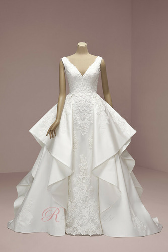 Robe de mariée Longue Fermeture éclair aligne Tissu Dentelle Sans Manches - Page 1