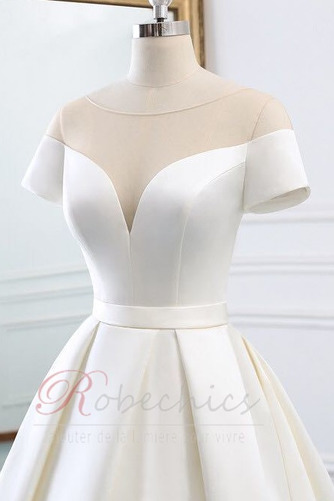 Robe de mariée Traîne Courte A-ligne Lacet Satin Cérémonial Col Bateau - Page 5