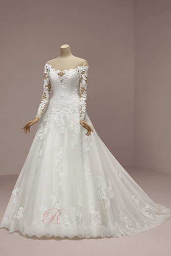 Robe de mariée Épaule Dégagée Zip Longue A-ligne Couvert de Dentelle - Page 1