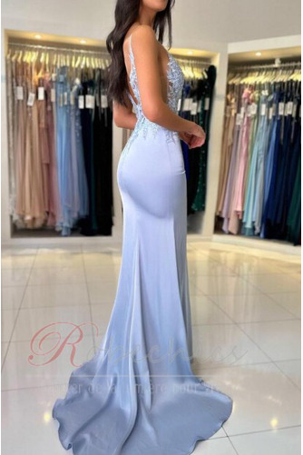 Robe de Soirée Sirène Satin Désirable Zip Traîne Courte Bretelles Spaghetti - Page 5