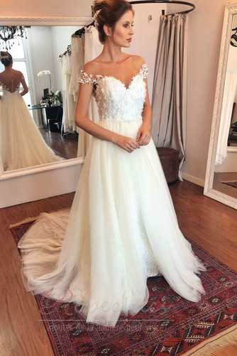 Robe de mariée Tulle Sans Manches Traîne Courte Zip Printemps Col U Profond - Page 3