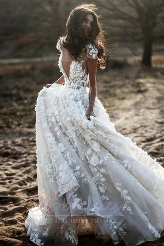 Robe de mariée Dos nu Sans Manches De plein air Naturel taille Fleurs - Page 6