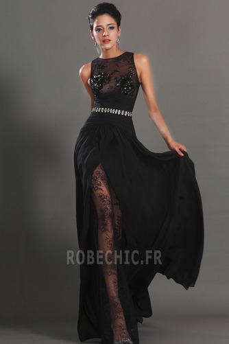 Robe de Bal Thigh-High Slit Glamour Chiffon Sans Manches Ouverture Frontale - Page 1