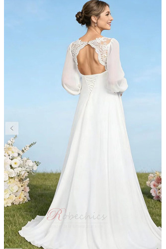 Robe de mariée Manche Longue Train de balayage Chiffon Col en V taille haute - Page 4