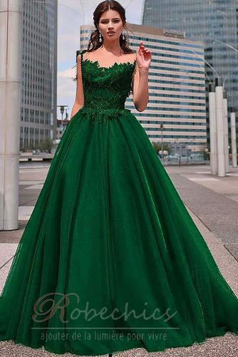 Robe de Bal Corsage Avec Bijoux Col Bateau Gazer Été Perle Tulle - Page 1