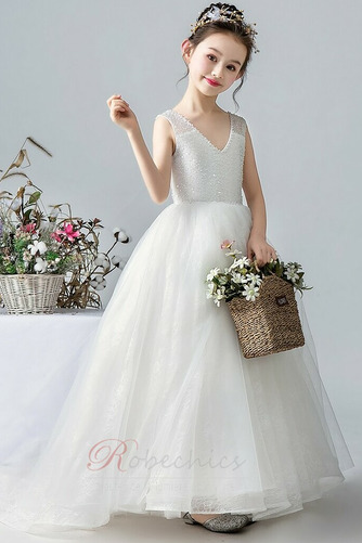 Robe Cortège Fille Médium Longue Zip Sans Manches Corsage Avec Bijoux - Page 4