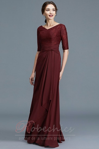 Robe Mère de Mariée Longue Dentelle Manche de T-shirt Col en V - Page 3