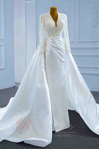 Robe de mariée Traîne Moyenne Col en V Perles Trou De Serrure Col en V Foncé - Page 3