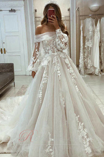 Robe de mariée Manche Longue Au Drapée Longue Chic Glissière Tulle - Page 1