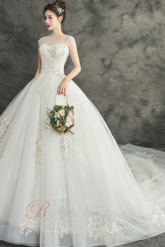Robe de mariée Perle Elégant Col ras du Cou aligne Naturel taille - Page 1