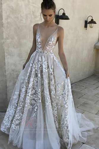 Robe de mariée Plage Sans Manches Dentelle A-ligne Décolleté Dans le Dos - Page 1