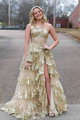 Robe de Soirée A-ligne Une épaule Tulle Elégant Au Drapée Longue - Page 9