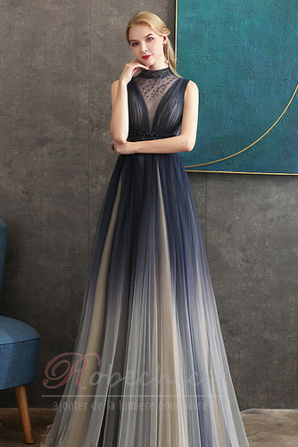 Robe de Soirée Tulle Exquisite Col haut a ligne Sans Manches noble - Page 3