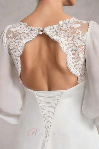 Robe de mariée Manche Longue Train de balayage Chiffon Col en V taille haute - Page 5