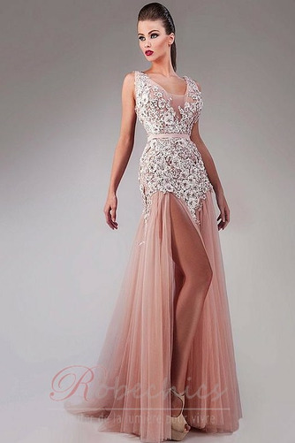 Robe de Bal Col en V Foncé Froid Fleurs a ligne Tulle Col en V - Page 1