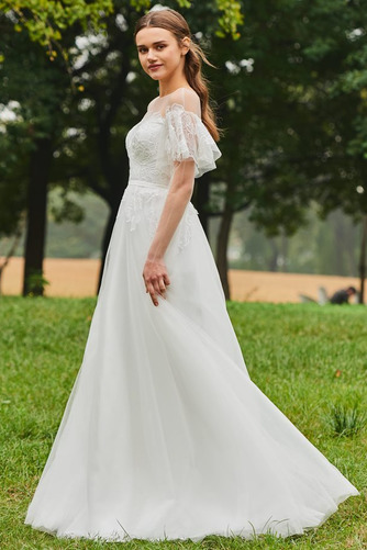 Robe de mariée Jardin A-ligne Naturel taille Au Drapée Zip Manche Courte - Page 4