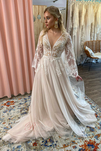 Robe de mariée Dos nu Col en V Tulle Manche Aérienne Traîne Courte - Page 5