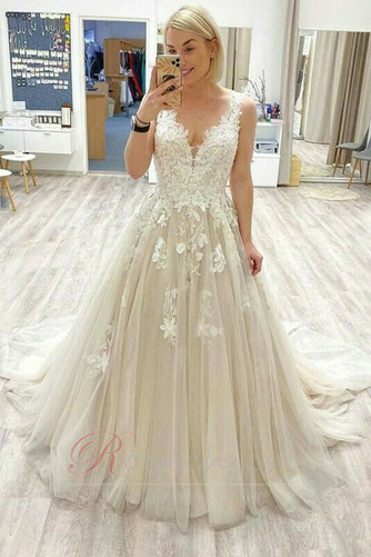 Robe de mariée Traîne Courte Dos nu Plage Sans Manches Epurée Tulle - Page 1