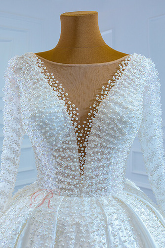 Robe de mariée Manche Longue Salle des fêtes Satin a ligne Perlé Naturel taille - Page 6