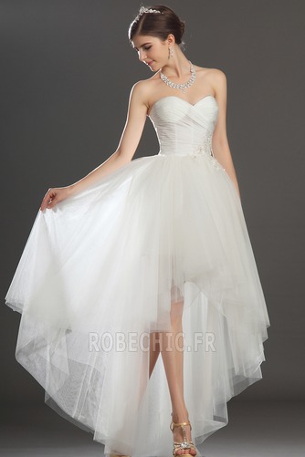 Robe de mariée Asymétrique Taffetas Zip col coeur Appliques Blanche - Page 2