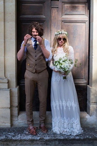 Robe de mariée Dentelle Romantique Manche Aérienne Plage a ligne Longueur ras du Sol - Page 1