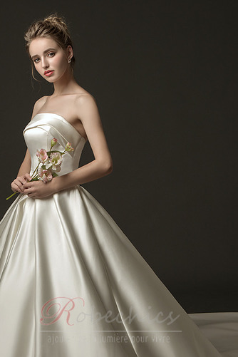 Robe de mariée Naturel taille Dos nu Satin Sans bretelles Epurée - Page 4