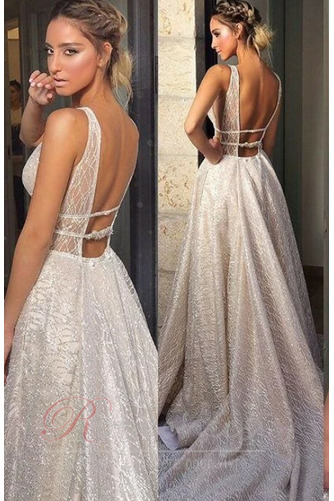 Robe de mariée Tulle Perle Train de balayage Col en V A-ligne Manquant - Page 2