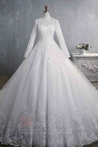 Robe de mariée Tulle Salle Longue Naturel taille Col haut Au Drapée - Page 1