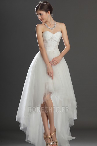 Robe de mariée Asymétrique Taffetas Zip col coeur Appliques Blanche - Page 1