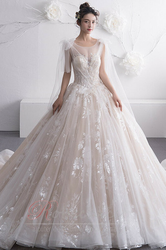Robe de mariée Nœud à Boucles Col rond Poire Naturel taille Traîne Royal - Page 1