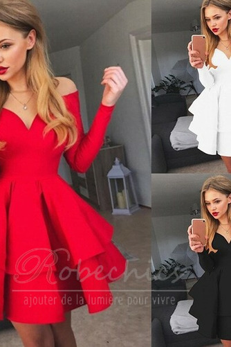 Robe de Cocktail Manche Longue Satin Sommaire Naturel taille A-ligne - Page 3