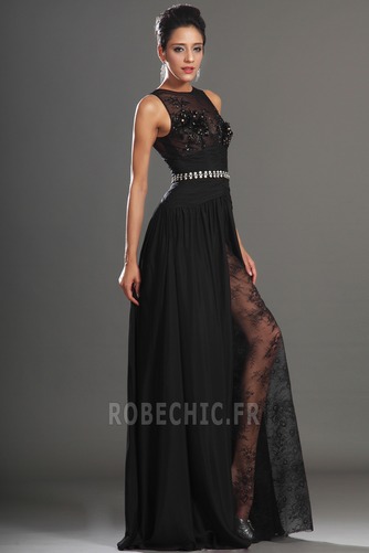 Robe de Bal Thigh-High Slit Glamour Chiffon Sans Manches Ouverture Frontale - Page 5