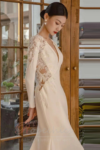 Robe de mariée Manche Longue Col en V Foncé Gazer Satin Longue Romantique - Page 3