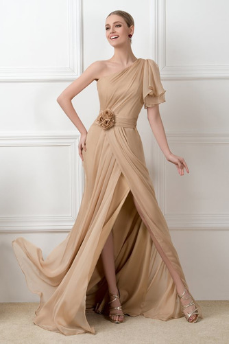 Robe de Soirée Naturel taille Elégant Milieu Chiffon Épaule Asymétrique - Page 2