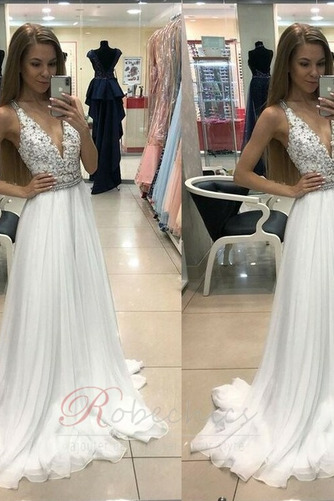 Robe de mariée À la masse Col en V Foncé A-ligne Mousseline de soie - Page 1