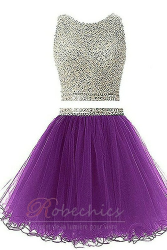 Robe de Cocktail Col ras du Cou Glamour Poire Tulle Sans Manches Naturel taille - Page 5