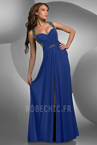 Robe de Bal taille haute Mousseline de soie Maigre Bleu foncé - Page 1