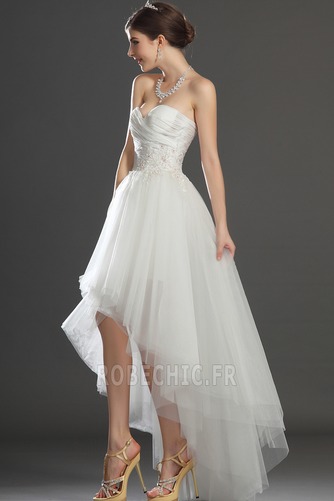 Robe de mariée Asymétrique Taffetas Zip col coeur Appliques Blanche - Page 5