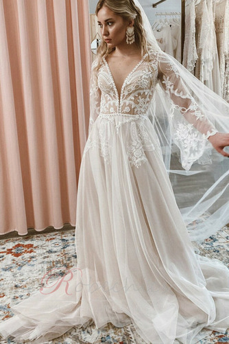 Robe de mariée Dos nu Col en V Tulle Manche Aérienne Traîne Courte - Page 3