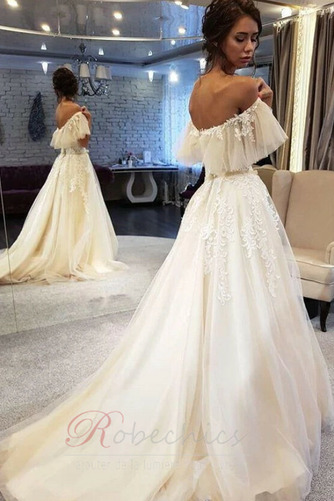 Robe de mariée Train de balayage a ligne Printemps Appliques Épaule Dégagée - Page 2