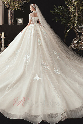 Robe de mariée A-ligne Manche Courte Couvert de Dentelle Glissière - Page 2