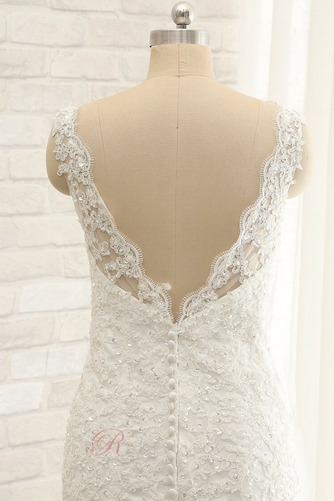 Robe de mariée Tulle Plus la taille Sirène Col Bateau Zip Sans Manches - Page 5