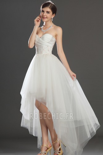 Robe de mariée Asymétrique Taffetas Zip col coeur Appliques Blanche - Page 3