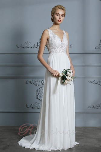 Robe de mariée A-ligne Sommaire Traîne Courte Été Chiffon Décolleté Dans le Dos - Page 5