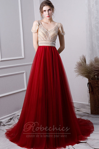 Robe de Bal Perle Sans Manches Mancheron A-ligne Tulle Col en V - Page 3