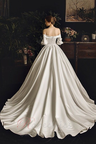 Robe de mariée Traîne Mi-longue Bouton Fourreau plissé Épaule Dégagée - Page 2
