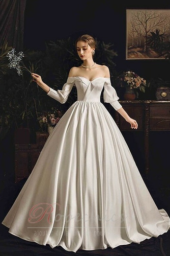 Robe de mariée Traîne Mi-longue Bouton Fourreau plissé Épaule Dégagée - Page 1